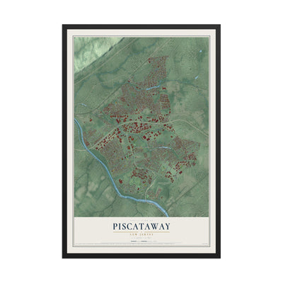 Piscataway, New Jersey map print, 12" x 18" W/ Black Ayous Wood Frame mockup