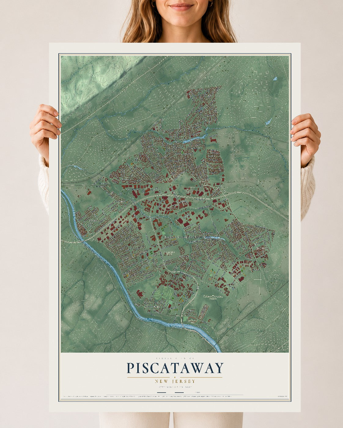 Piscataway, New Jersey map print, 24" x 36" Archival Matte Print mockup
