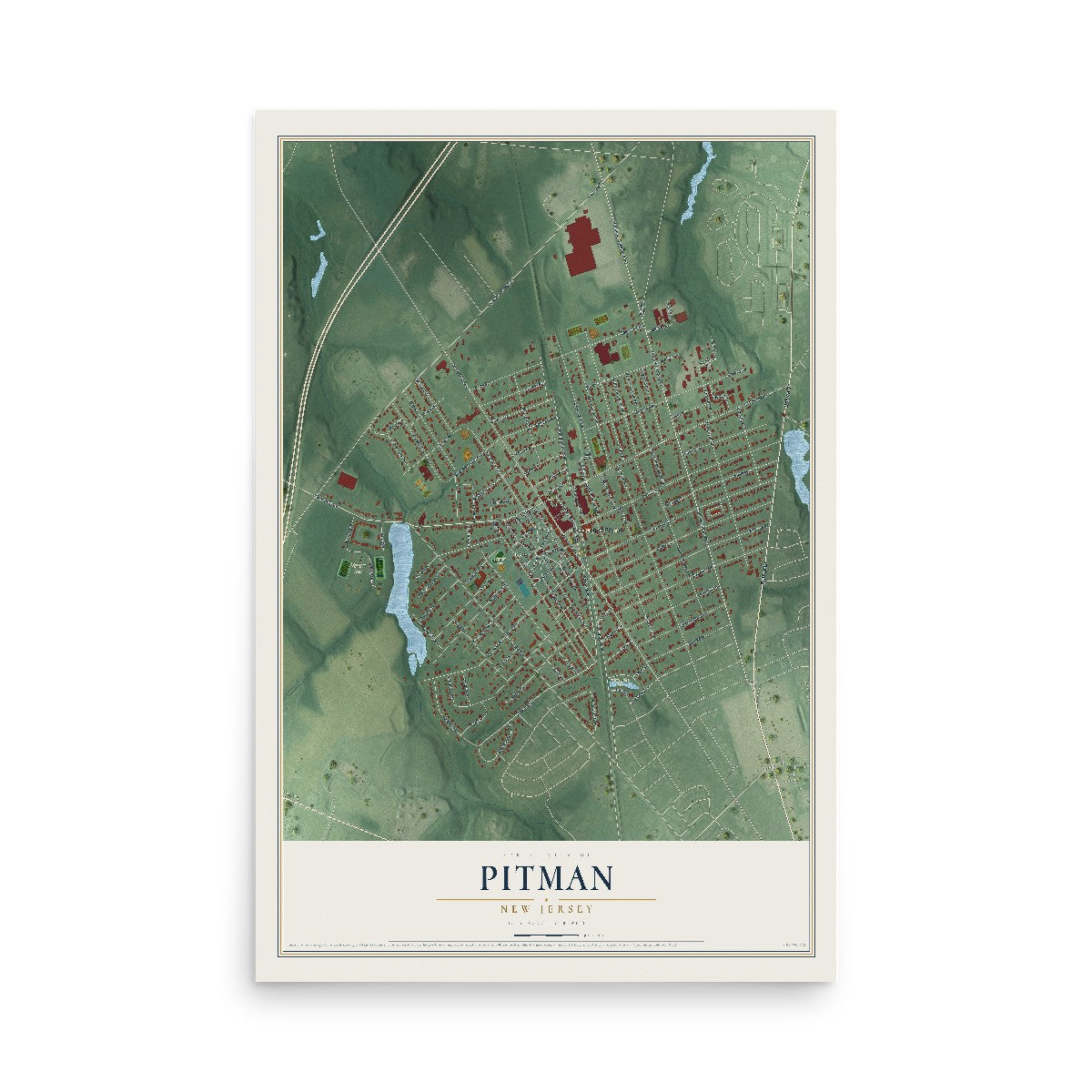 Pitman, New Jersey map print, 12" x 18" Archival Matte Print mockup