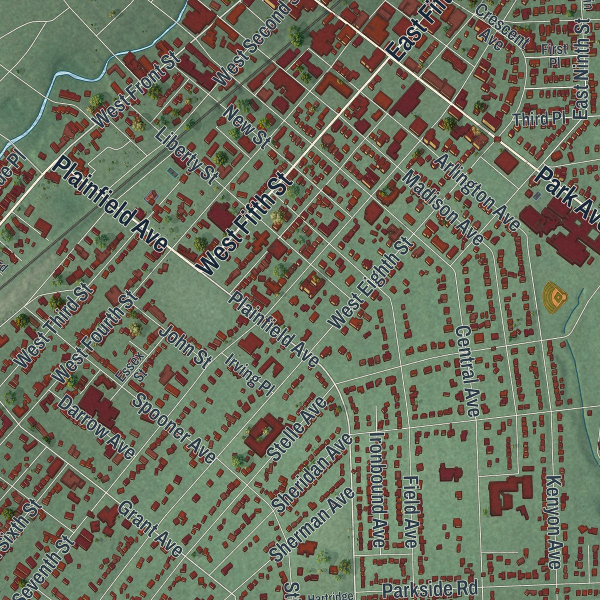 Close-up 1 of the Plainfield, New Jersey map artwork