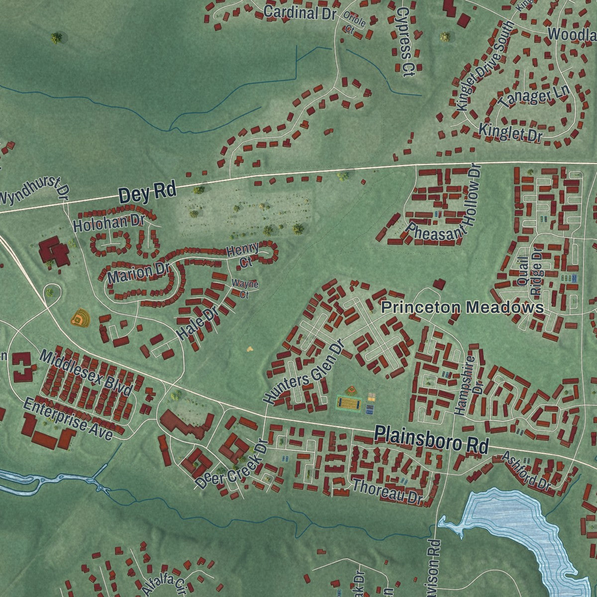 Close-up 1 of the Plainsboro, New Jersey map artwork