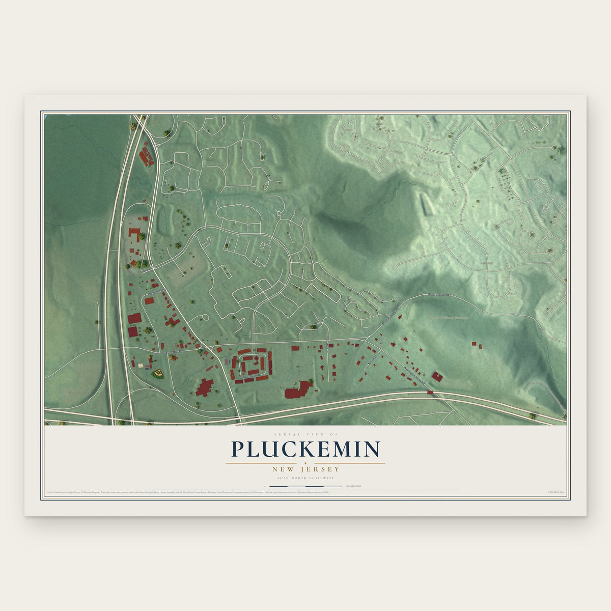 Pluckemin, New Jersey map print, the full design