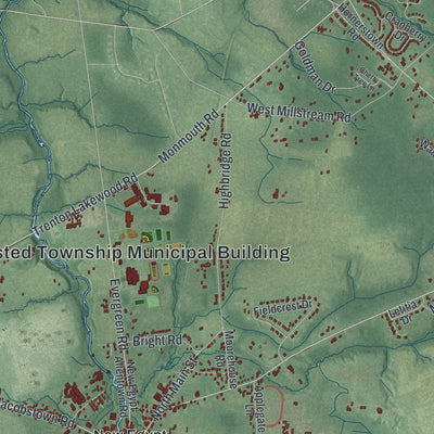Close-up of the map of Plumsted, New Jersey print showing street and building detail
