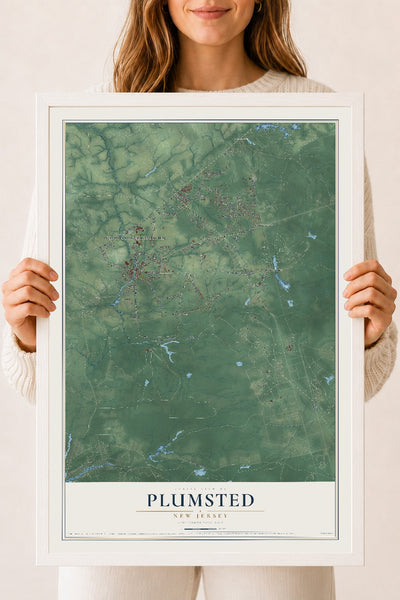 Map of Plumsted, New Jersey, 18 x 24 inch print in a white wood frame