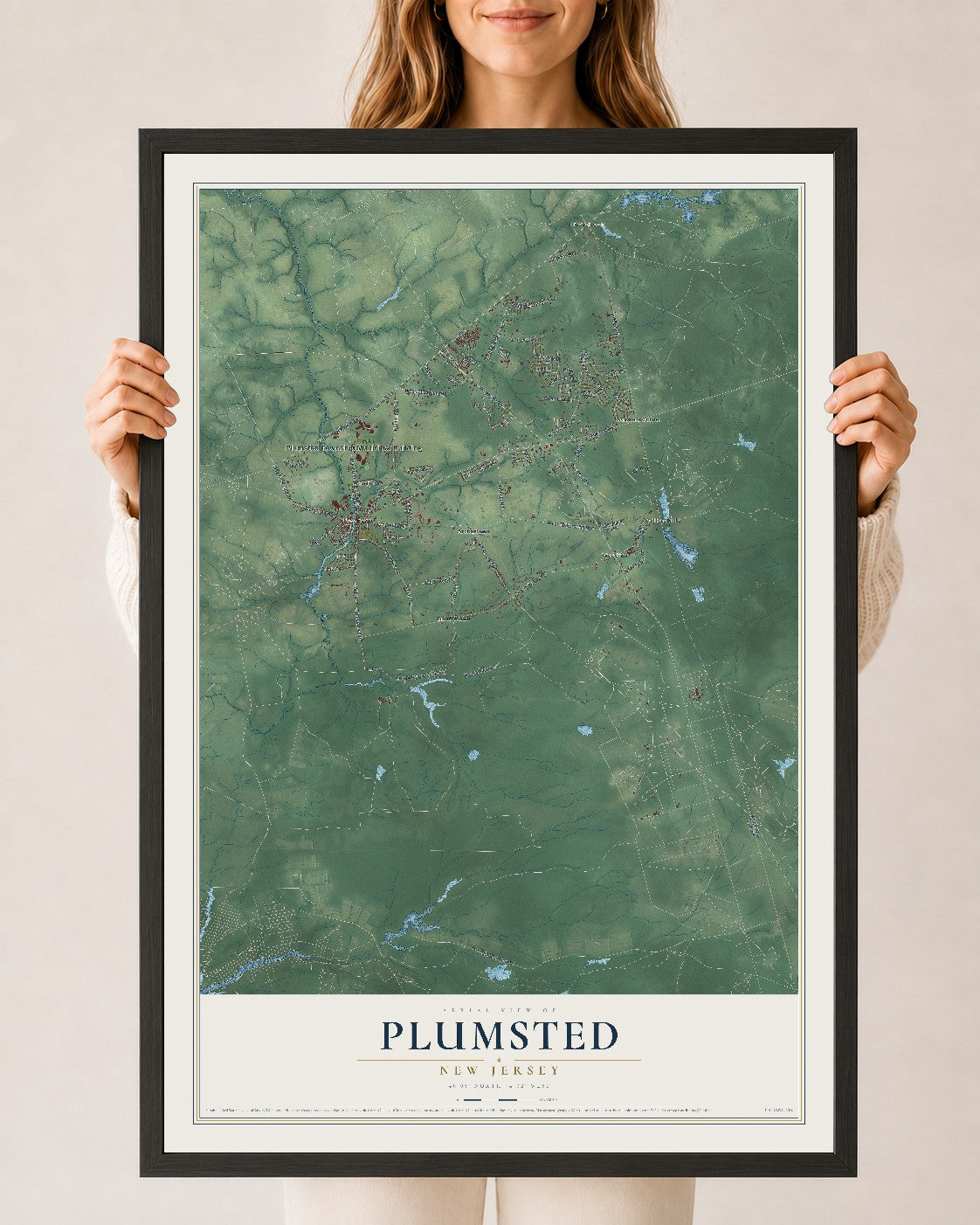 Map of Plumsted, New Jersey, 24 x 36 inch print in a black wood frame