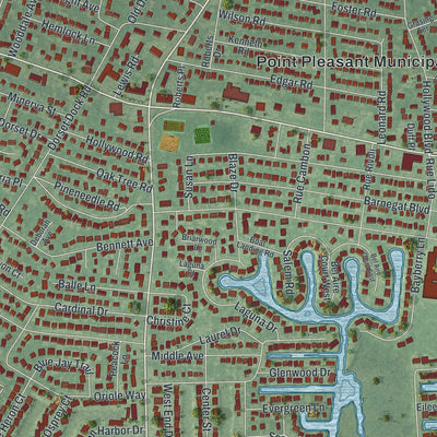 Close-up 1 of the Point Pleasant, New Jersey map artwork