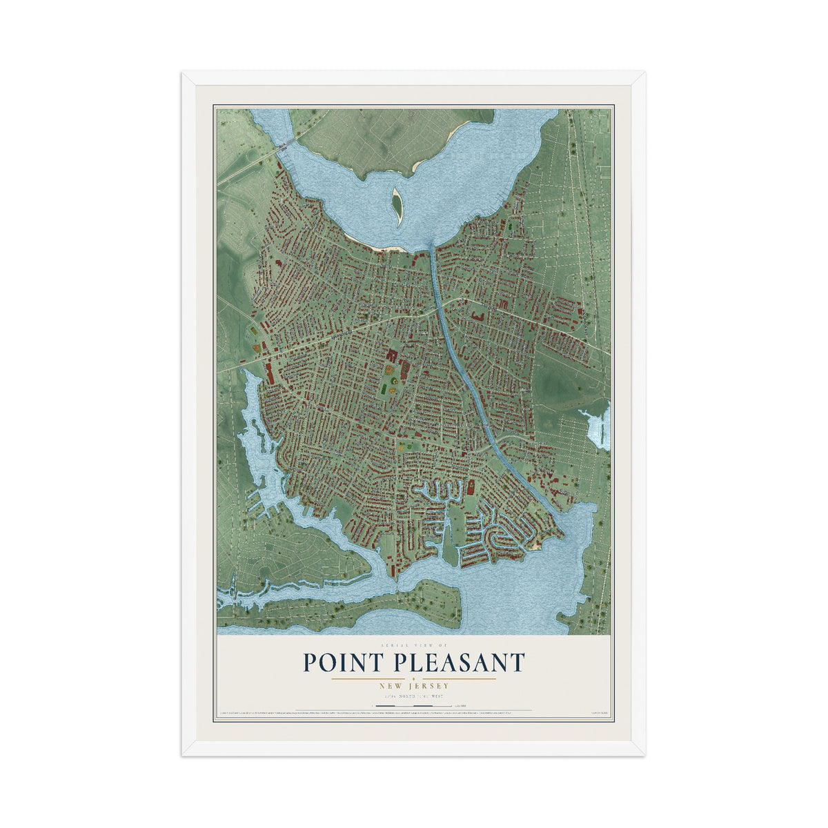 Point Pleasant, New Jersey map print, 12" x 18" W/ White Ayous Wood Frame mockup