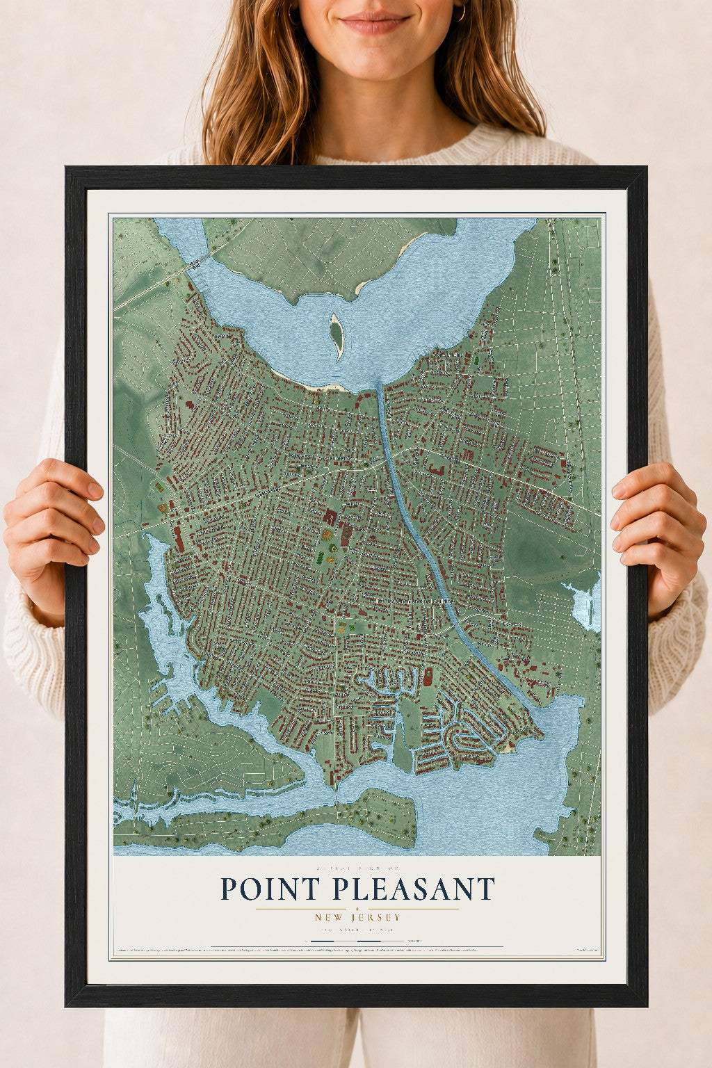 Point Pleasant, New Jersey map print, 18" x 24" W/ Black Ayous Wood Frame mockup