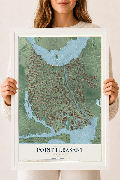 Point Pleasant, New Jersey map print, 18" x 24" W/ White Ayous Wood Frame mockup