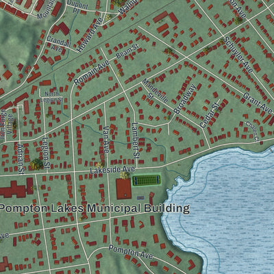 Close-up 1 of the Pompton Lakes, New Jersey map artwork