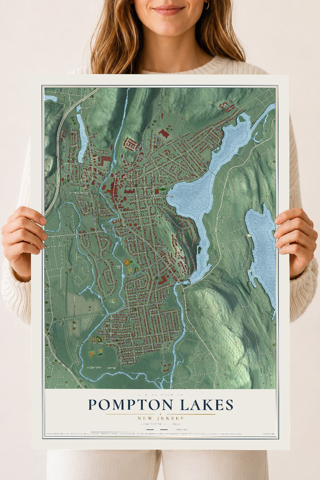 Pompton Lakes, New Jersey map print, 18" x 24" Archival Matte Print mockup