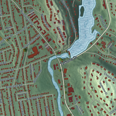 Close-up of the map of Pompton, New Jersey print showing street and building detail