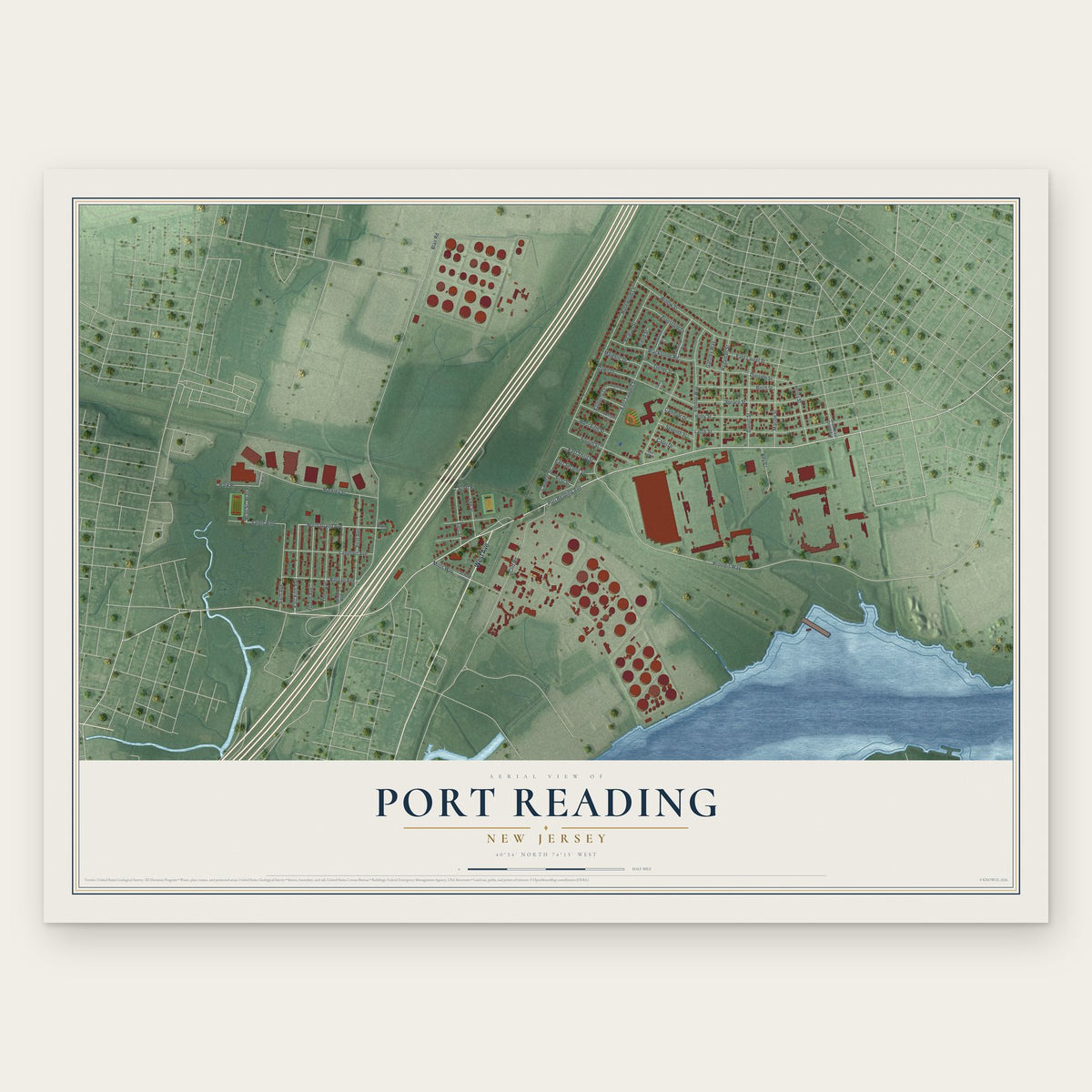 Port Reading, New Jersey map print, the full design