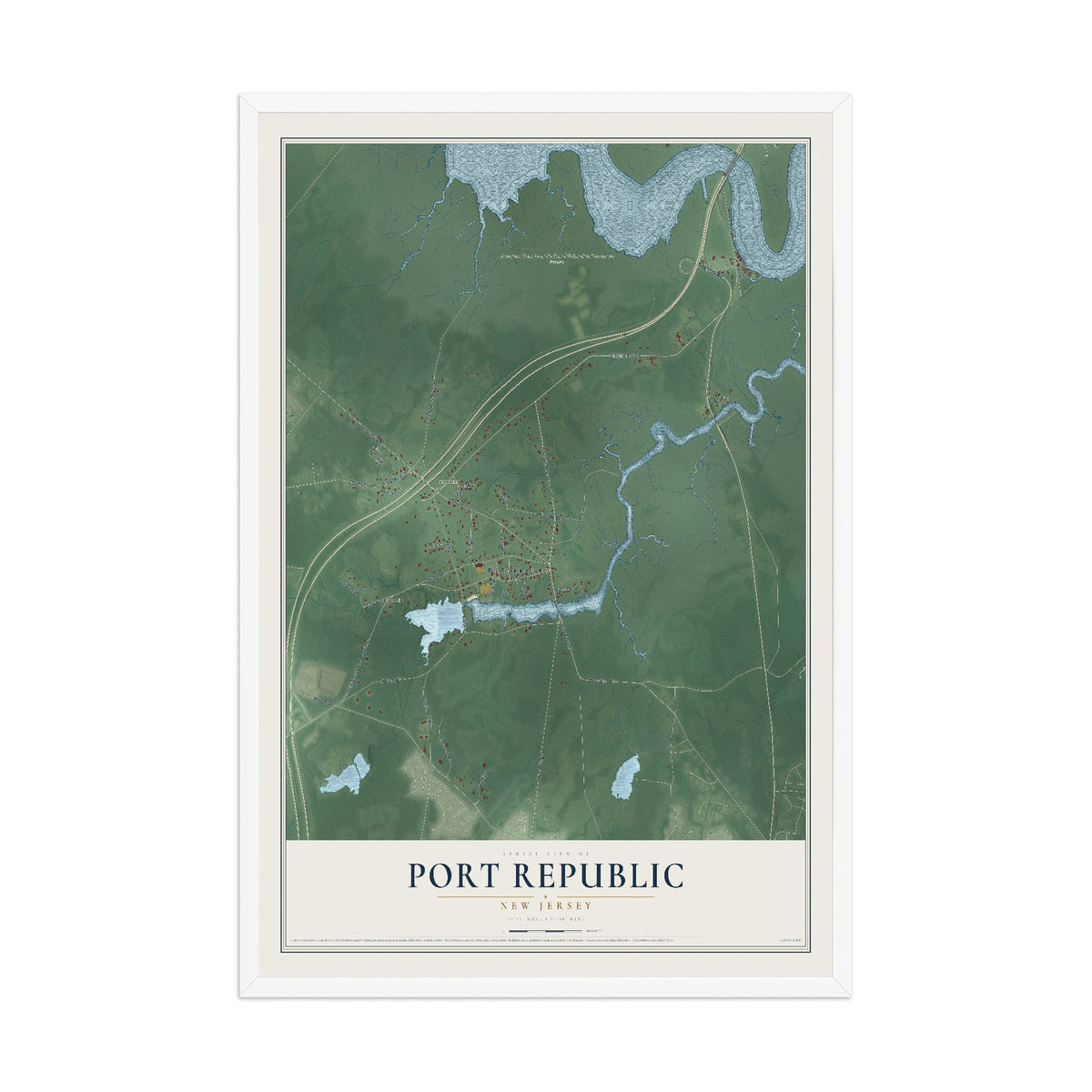 Port Republic, New Jersey map print, 12" x 18" W/ White Ayous Wood Frame mockup