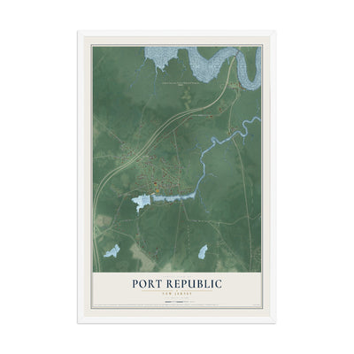 Port Republic, New Jersey map print, 12" x 18" W/ White Ayous Wood Frame mockup