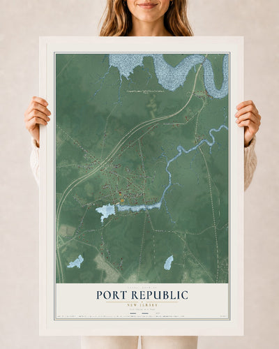 Port Republic, New Jersey map print, 24" x 36" W/ White Ayous Wood Frame mockup
