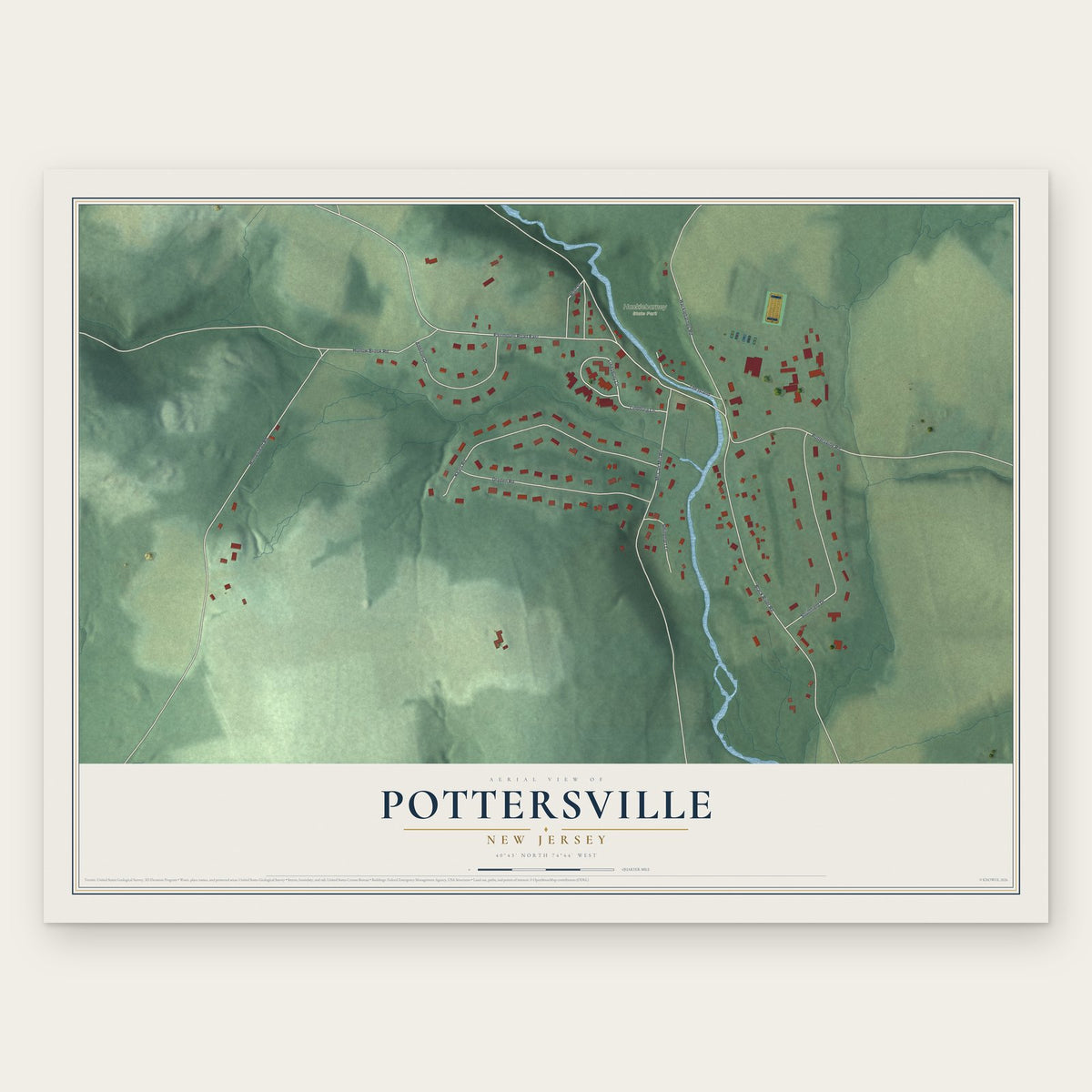Pottersville, New Jersey map print, the full design