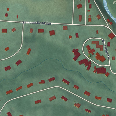 Close-up of the map of Pottersville, New Jersey print showing street and building detail