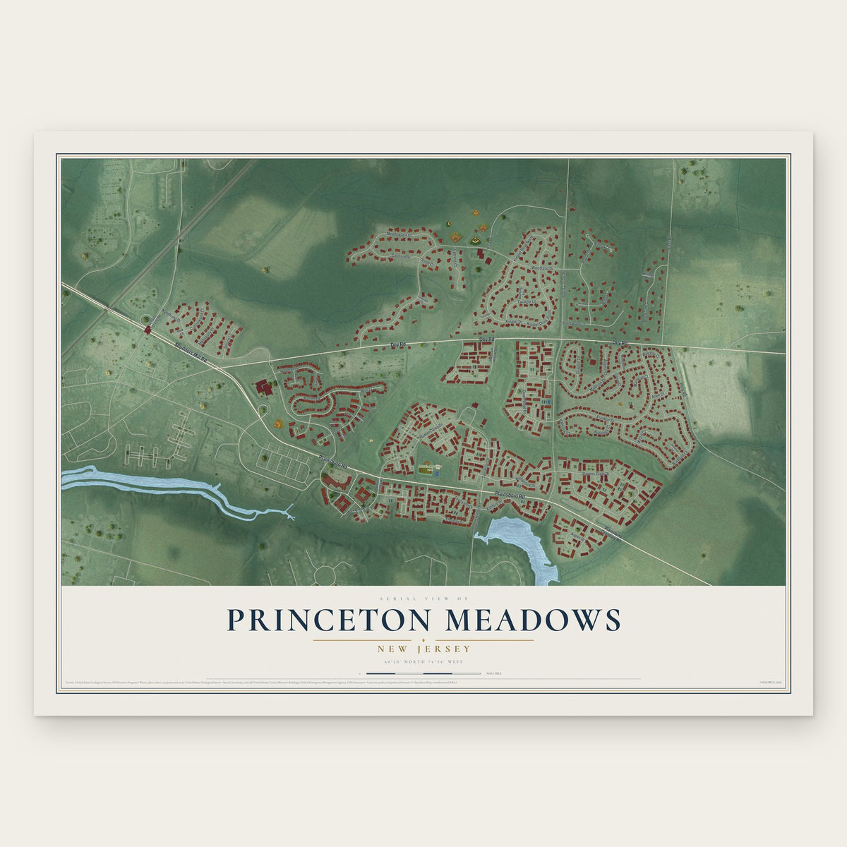 Princeton Meadows, New Jersey map print, the full design