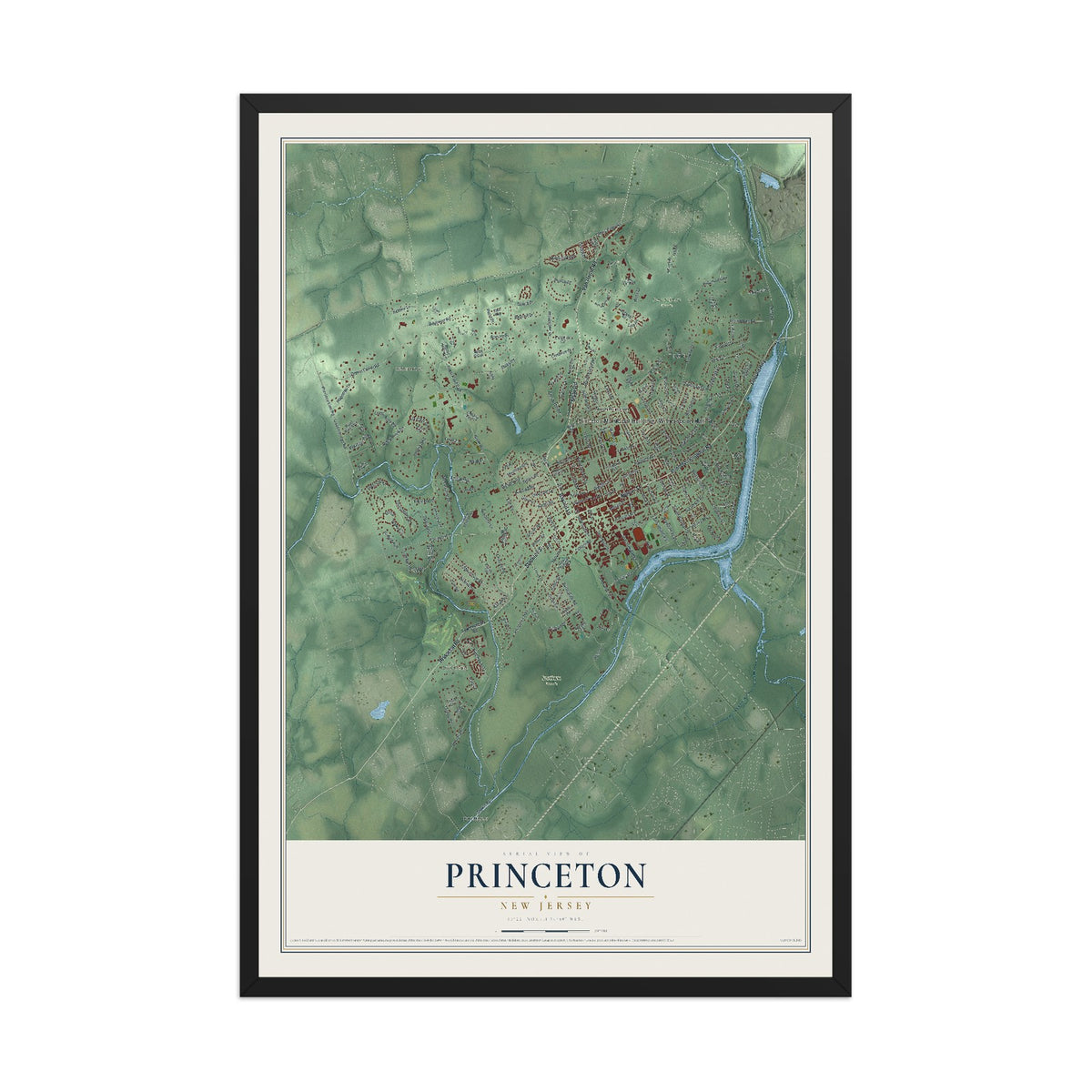 Princeton, New Jersey map print, 12" x 18" W/ Black Ayous Wood Frame mockup