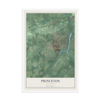 Princeton, New Jersey map print, 12" x 18" W/ White Ayous Wood Frame mockup