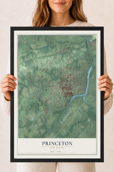 Princeton, New Jersey map print, 18" x 24" W/ Black Ayous Wood Frame mockup