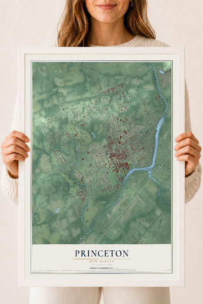 Princeton, New Jersey map print, 18" x 24" W/ White Ayous Wood Frame mockup