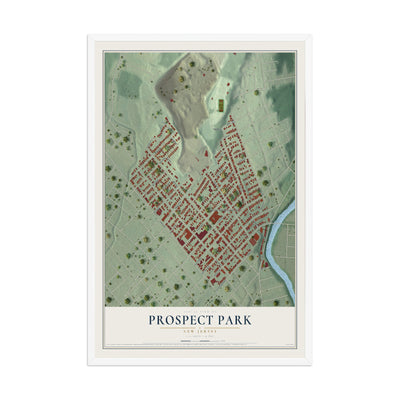 Prospect Park, New Jersey map print, 12" x 18" W/ White Ayous Wood Frame mockup