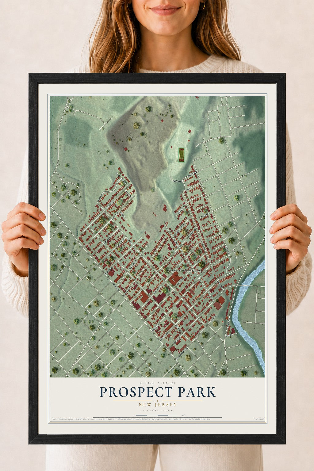 Prospect Park, New Jersey map print, 18" x 24" W/ Black Ayous Wood Frame mockup