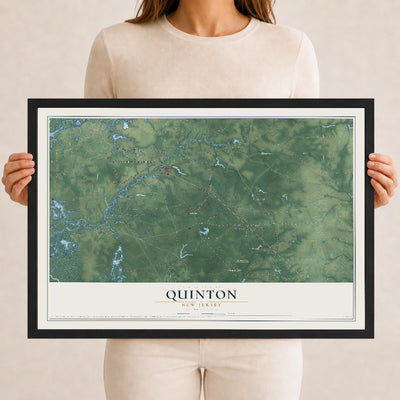 Quinton, New Jersey map print, 12" x 18" W/ Black Ayous Wood Frame mockup