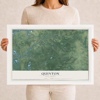 Quinton, New Jersey map print, 12" x 18" W/ White Ayous Wood Frame mockup