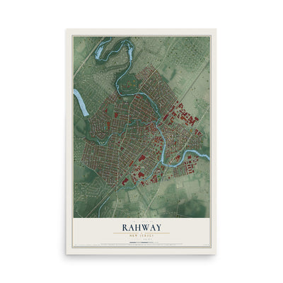 Rahway, New Jersey map print, 12" x 18" Archival Matte Print mockup