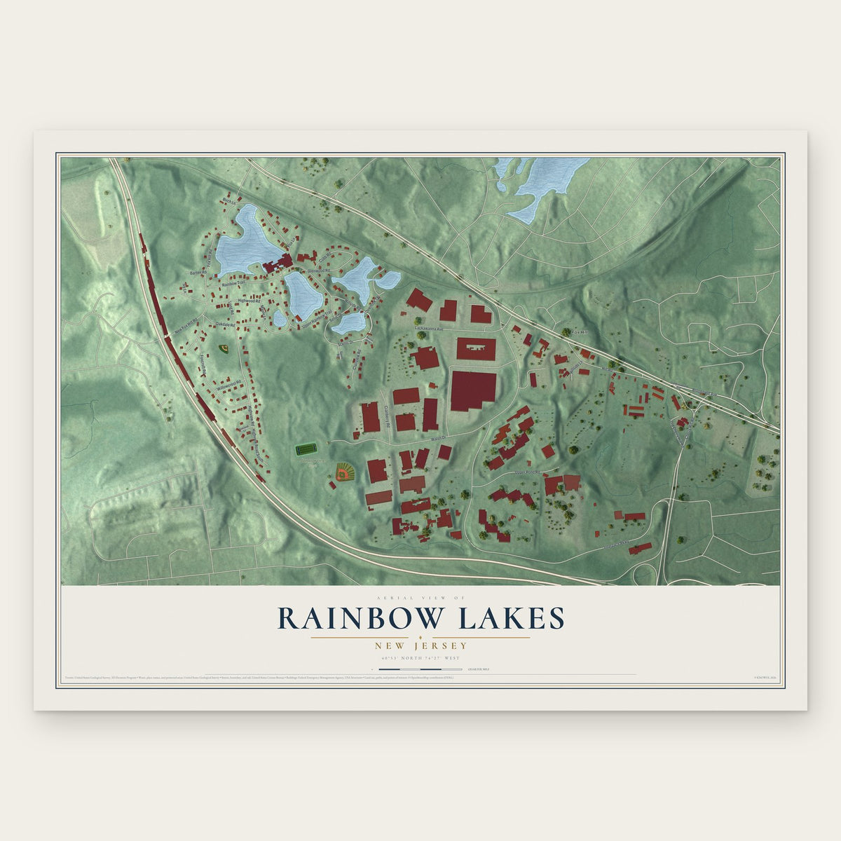 Rainbow Lakes, New Jersey map print, the full design
