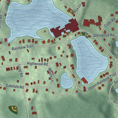 Close-up of the map of Rainbow Lakes, New Jersey print showing street and building detail