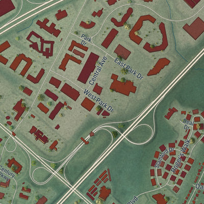 Close-up of the map of Ramblewood, New Jersey print showing street and building detail
