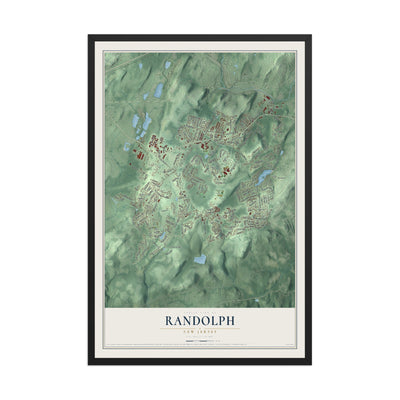 Randolph, New Jersey map print, 12" x 18" W/ Black Ayous Wood Frame mockup