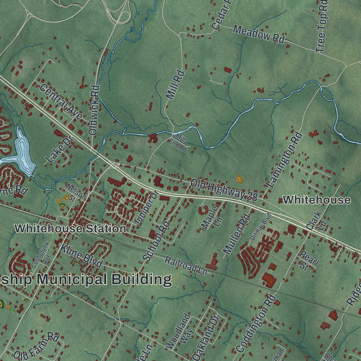 Close-up 1 of the Readington, New Jersey map artwork
