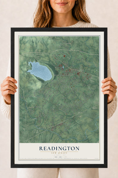 Readington, New Jersey map print, 18" x 24" W/ Black Ayous Wood Frame mockup
