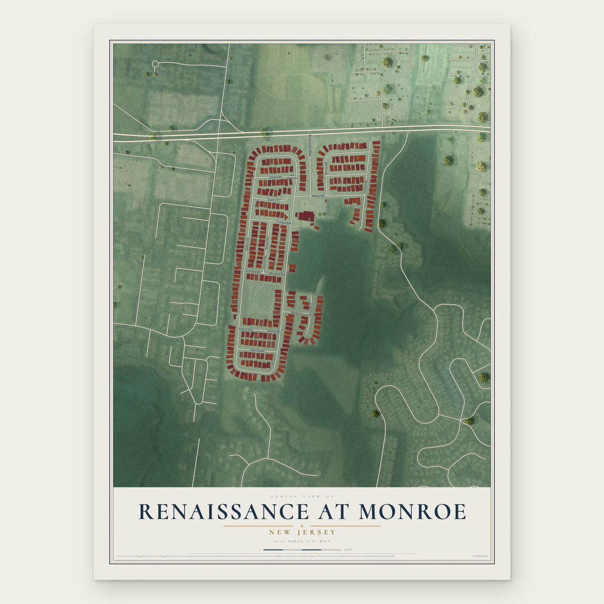 Renaissance at Monroe, New Jersey map print, the full design