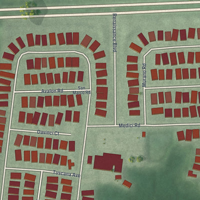 Close-up of the map of Renaissance at Monroe, New Jersey print showing street and building detail