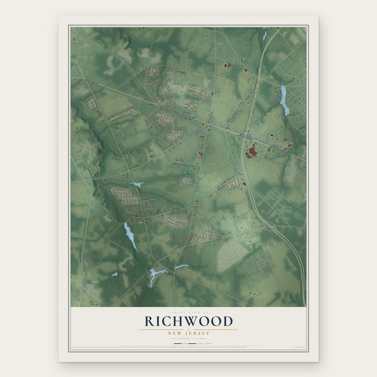 Richwood, New Jersey map print, the full design