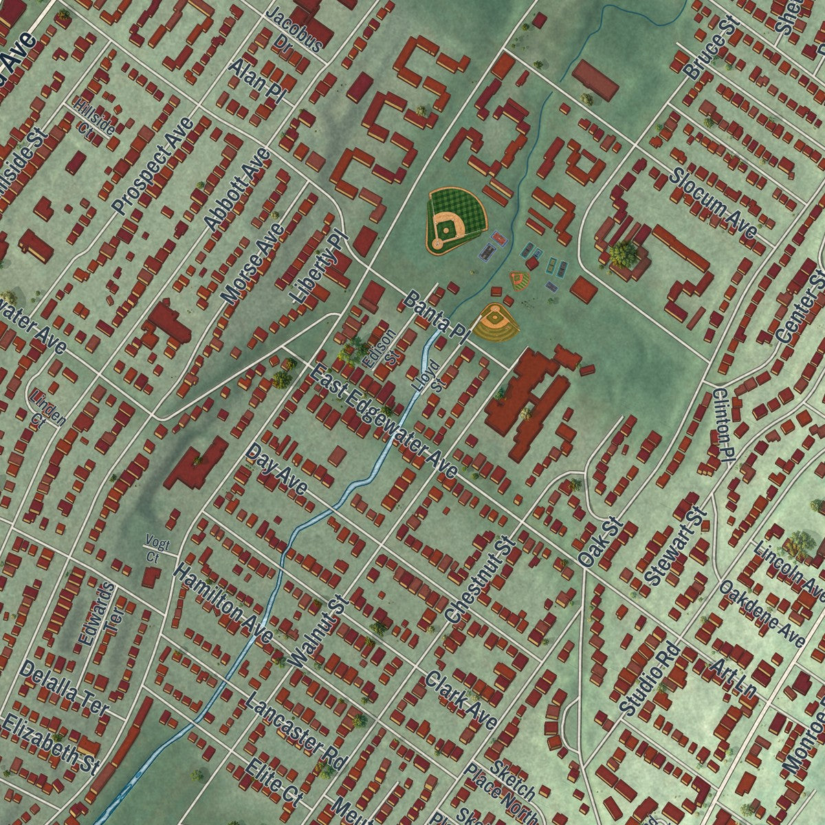 Close-up 1 of the Ridgefield, New Jersey map artwork
