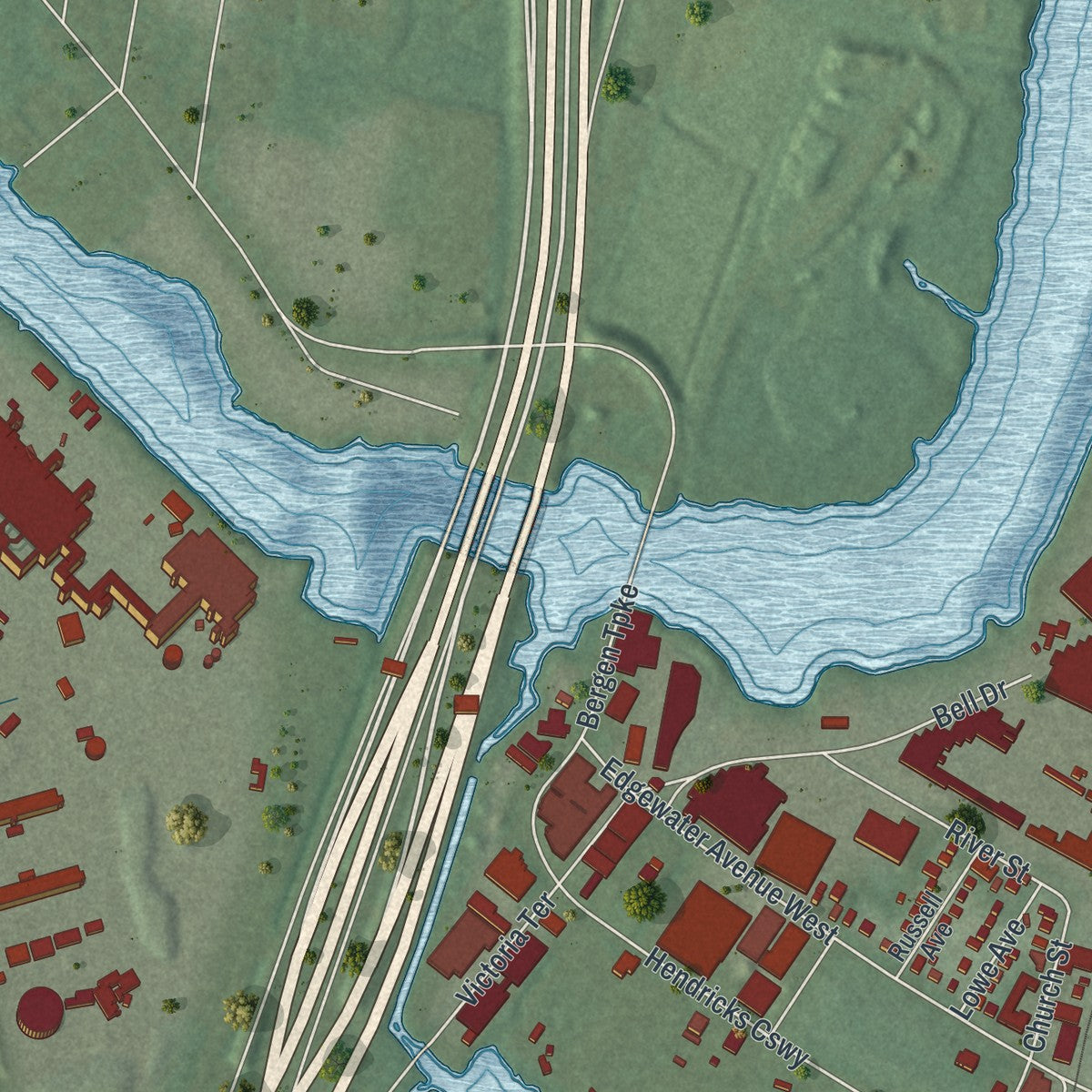 Close-up 2 of the Ridgefield, New Jersey map artwork