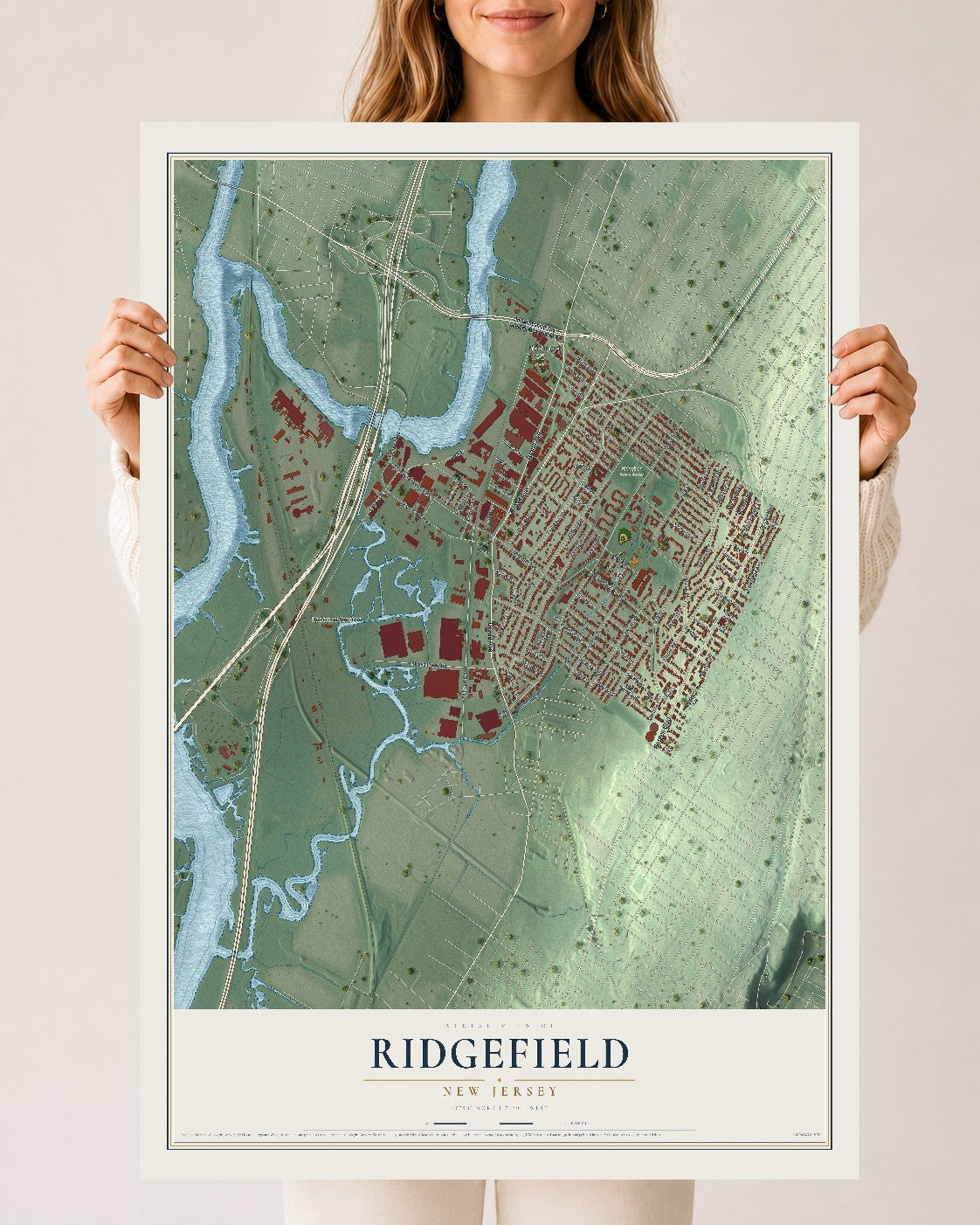 Ridgefield, New Jersey map print, 24" x 36" Archival Matte Print mockup