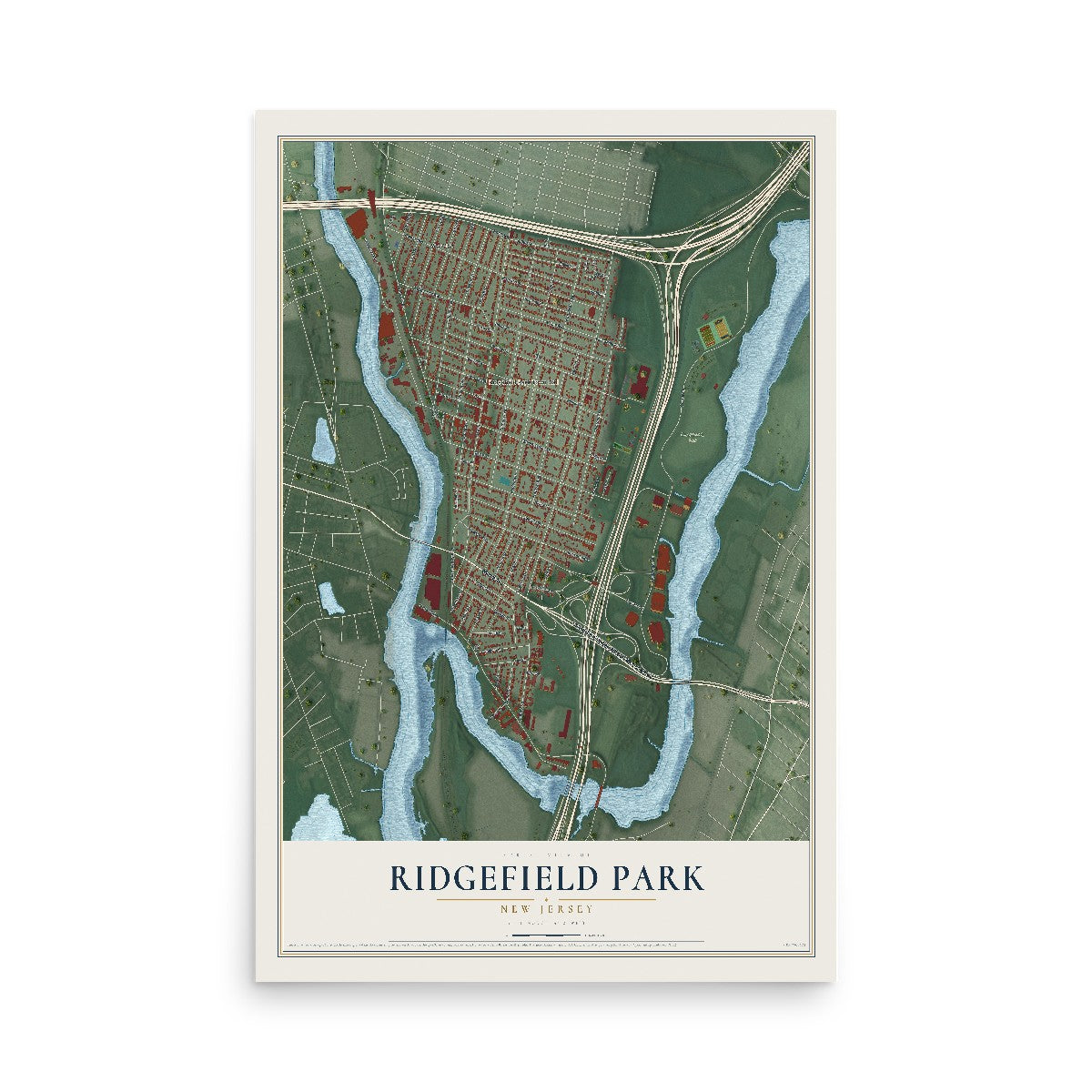 Map of Ridgefield Park, New Jersey, 12 x 18 inch unframed archival matte print