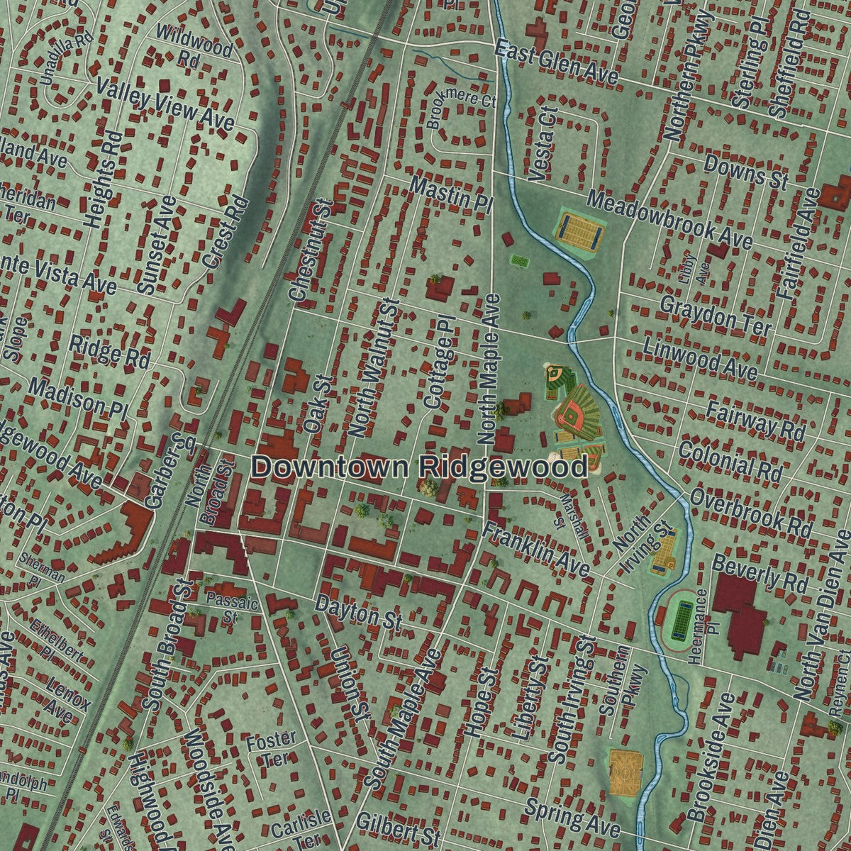 Close-up 1 of the Ridgewood, New Jersey map artwork