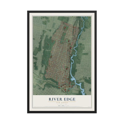 River Edge, New Jersey map print, 12" x 18" W/ Black Ayous Wood Frame mockup