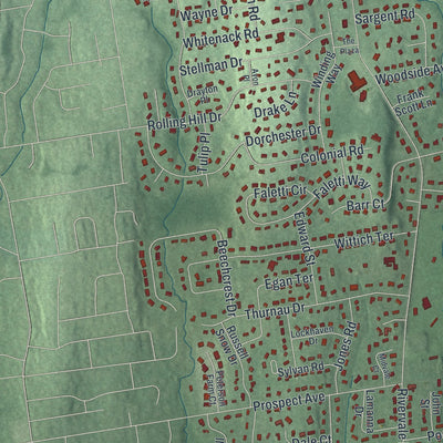 Close-up of the map of River Vale, New Jersey print showing street and building detail