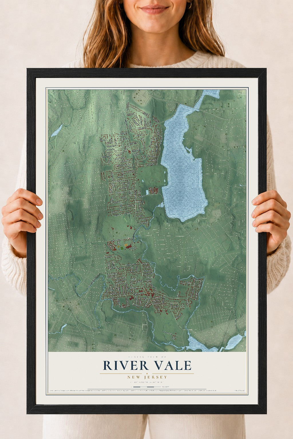 Map of River Vale, New Jersey, 18 x 24 inch print in a black wood frame