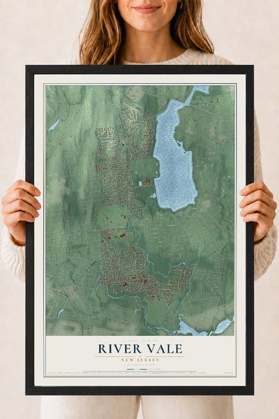 Map of River Vale, New Jersey, 18 x 24 inch print in a black wood frame